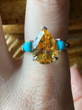 Brazilian Citrine Sleeping Beauty Turquoise Sterling Silver Ring Size 7.75